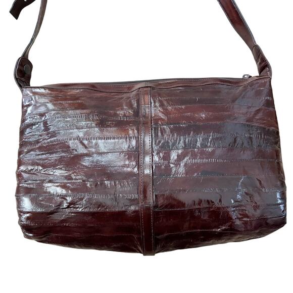Vintage Genuine Eel Skin Leather Shoulder Bag Brown – Made in Korea - Picture 5 of 15